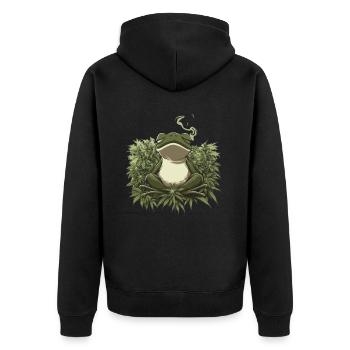 Frosch im Lotussitz mit Cannabisblättern - Unisex Premium Bio Zip Hoodie - Schwarz - Hinten - Nico (187cm)
