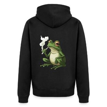 Frosch mit Zigarette im Mund - Weed Frosch Design - Unisex Premium Bio Zip Hoodie - Schwarz - Hinten - Nico (187cm)