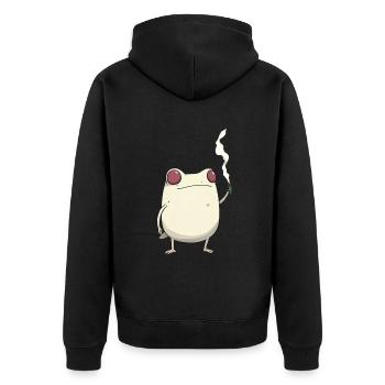 Frosch mit rotem Auge und Cannabisblüte - Unisex Premium Bio Zip Hoodie - Schwarz - Hinten - Nico (187cm)