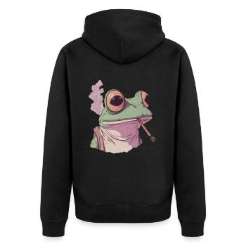 Frosch mit riesigen Augen und Joint - Weed Frosch - Unisex Premium Bio Zip Hoodie - Schwarz - Hinten - Nico (187cm)