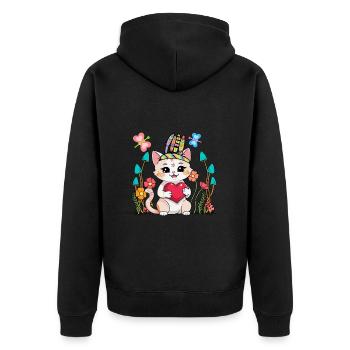 Hippie Katze Katzen Hippies Kätzchen - Unisex Premium Bio Zip Hoodie - Schwarz - Hinten - Nico (187cm)