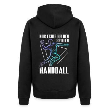 Handball Liebhaber Handball Sport Spieler - Unisex Premium Bio Zip Hoodie - Schwarz - Hinten - Nico (187cm)