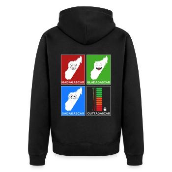 Madagascar Stimmungslevel Glücklich bis Ohne Sprit - Unisex Premium Bio Zip Hoodie - Schwarz - Hinten - Nico (187cm)
