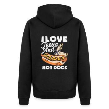 J’aime Jésus et amateur de hot-dogs - Veste à capuche bio Premium Unisexe - noir - Dos - Nico (187cm)