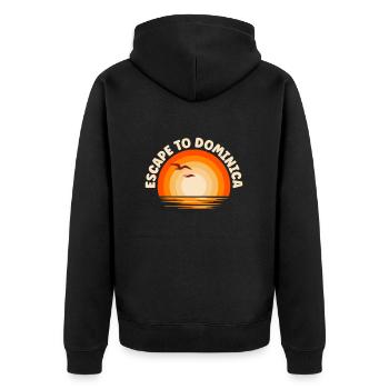 Ich fliehe nach Dominica - Unisex Premium Bio Zip Hoodie - Schwarz - Hinten - Nico (187cm)
