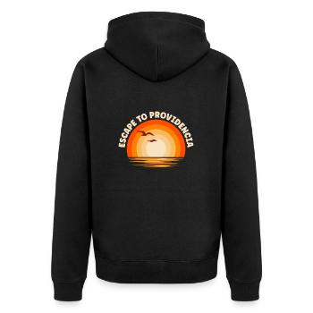 Ich fliehe nach Providencia - Unisex Premium Bio Zip Hoodie - Schwarz - Hinten - Nico (187cm)