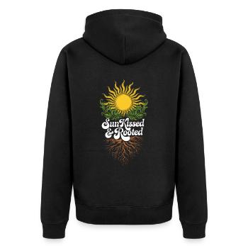 Ensoleillé & Enraciné Boho Soleil Hippie Été Solstique - Veste à capuche bio Premium Unisexe - noir - Dos - Nico (187cm)