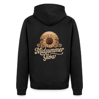 Midsummer Glow Retro Sunflower Mystical Summer Sol - Unisex Premium Bio Zip Hoodie - Schwarz - Hinten - Nico (187cm)