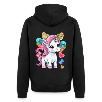 Eis Eiscrem Kinder Kind Sommer Einhorn Baby - Unisex Premium Bio Zip Hoodie - Schwarz - Hinten - Nico (187cm)