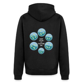 Keep Calm and Culture On Design - Unisex Premium Organic Zip Hoodie - black - Back - Nico (187cm)