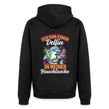 Delfin in meiner Bauchtasche Lustige Mallorca - Unisex Premium Bio Zip Hoodie - Schwarz - Hinten - Nico (187cm)