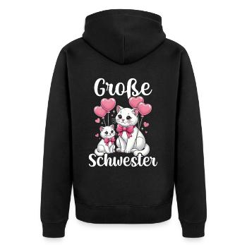 Große Schwester Katze Älteres Geschwisterkind - Unisex Premium Bio Zip Hoodie - Schwarz - Hinten - Nico (187cm)