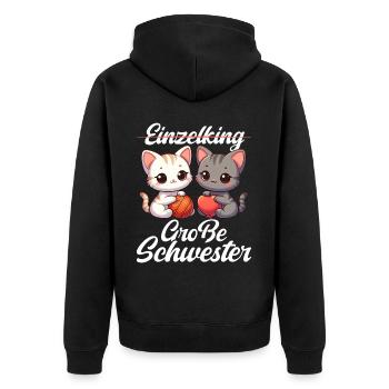 Große Schwester Katze Älteres Geschwisterkind - Unisex Premium Bio Zip Hoodie - Schwarz - Hinten - Nico (187cm)