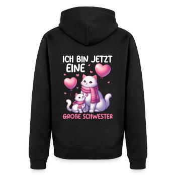 Große Schwester Katze Älteres Geschwisterkind - Unisex Premium Bio Zip Hoodie - Schwarz - Hinten - Nico (187cm)