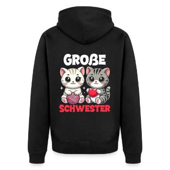 Große Schwester Katze Älteres Geschwisterkind - Unisex Premium Bio Zip Hoodie - Schwarz - Hinten - Nico (187cm)