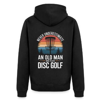 Discgolf Spruch Sport Lustiges Discgolf Geschenk - Unisex Premium Bio Zip Hoodie - Schwarz - Hinten - Nico (187cm)