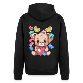 Mignon Teddy Glace Crème Coeur Coeurs Enfant Enfants Bébé - Veste à capuche bio Premium Unisexe - noir - Dos - Nico (187cm)