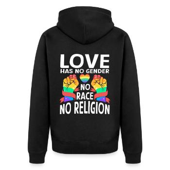 Sympa « Contre le racisme » - Veste à capuche bio Premium Unisexe - noir - Dos - Nico (187cm)