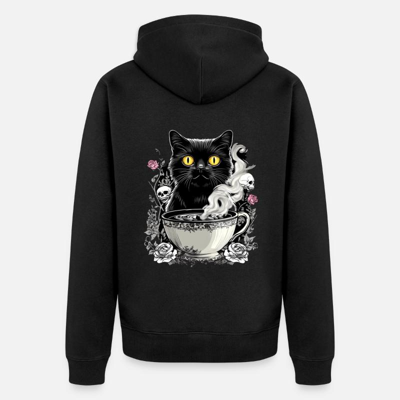 Mystical : Chat avec crâne café - Veste à capuche bio Premium Unisexe - noir