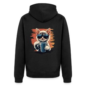 Chat cool avec lunettes de soleil et café - Veste à capuche bio Premium Unisexe - noir - Dos - Nico (187cm)