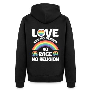 Gegen Rassismus! Für Politik Menschenrechte Liebe - Unisex Premium Bio Zip Hoodie - Schwarz - Hinten - Nico (187cm)