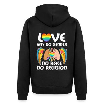 Love, Statement für Liebe, Gleichberechtigung und - Unisex Premium Bio Zip Hoodie - Schwarz - Hinten - Nico (187cm)