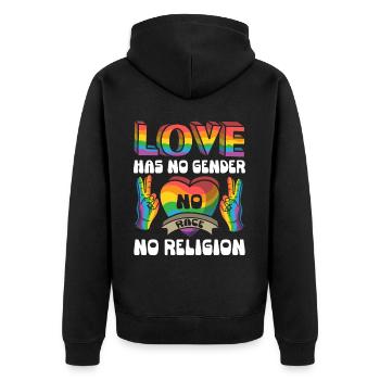 Love, Statement für Liebe, Gleichberechtigung und - Unisex Premium Bio Zip Hoodie - Schwarz - Hinten - Nico (187cm)