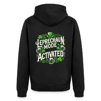 Leprechaun Mode Activates St. Patrick's Day Celebration - Unisex Premium Organic Zip Hoodie - black - Back - Nico (187cm)