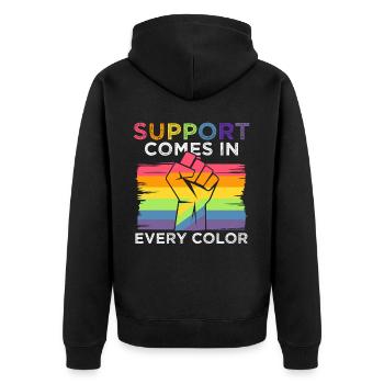 Support Comes In Every Color Inspiring LGBTQ Pride - Unisex Premium Organic Zip Hoodie - black - Back - Nico (187cm)
