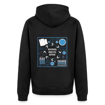 Découvrir, analyser, répéter la science - Veste à capuche bio Premium Unisexe - noir - Dos - Nico (187cm)