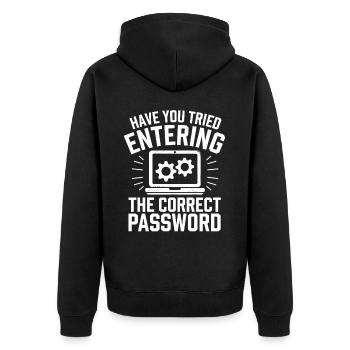 Administrator Support Nerd Computer Tech - Unisex Premium Bio Zip Hoodie - Schwarz - Hinten - Nico (187cm)