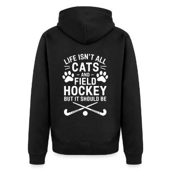 Feldhockey Spruch Katze Lustig Feldhockey Geschenk - Unisex Premium Bio Zip Hoodie - Schwarz - Hinten - Nico (187cm)