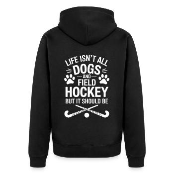 Feldhockey Spruch Hunde Lustig Feldhockey Geschenk - Unisex Premium Bio Zip Hoodie - Schwarz - Hinten - Nico (187cm)