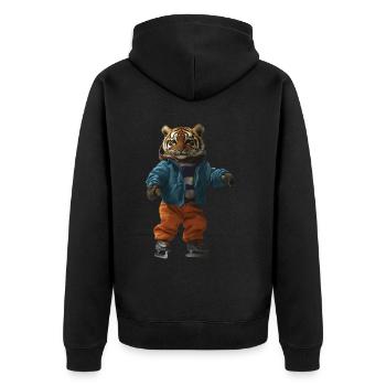 Tiger - Unisex Premium Bio Zip Hoodie - Schwarz - Hinten - Nico (187cm)