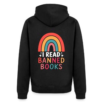 Reading forbidden books - Unisex Premium Organic Zip Hoodie - black - Back - Nico (187cm)