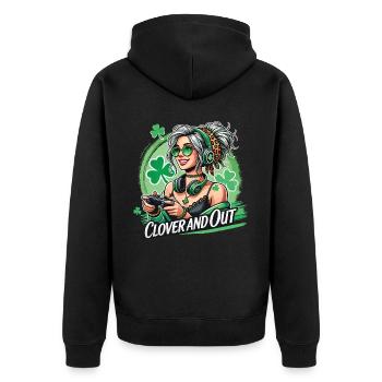St. Patrick's Day Girl Gamerlook clover and out - Unisex Premium Organic Zip Hoodie - black - Back - Nico (187cm)