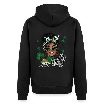 St. Patrick's Day Girl Ich Bin Heute Glücklich - Unisex Premium Bio Zip Hoodie - Schwarz - Hinten - Nico (187cm)
