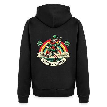 St. Patrick's Day Lucky Vibes Regenbogen - Unisex Premium Bio Zip Hoodie - Schwarz - Hinten - Nico (187cm)