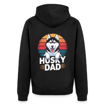 Husky Dad – Geschenk für Husky-Liebhaber - Unisex Premium Bio Zip Hoodie - Schwarz - Hinten - Nico (187cm)