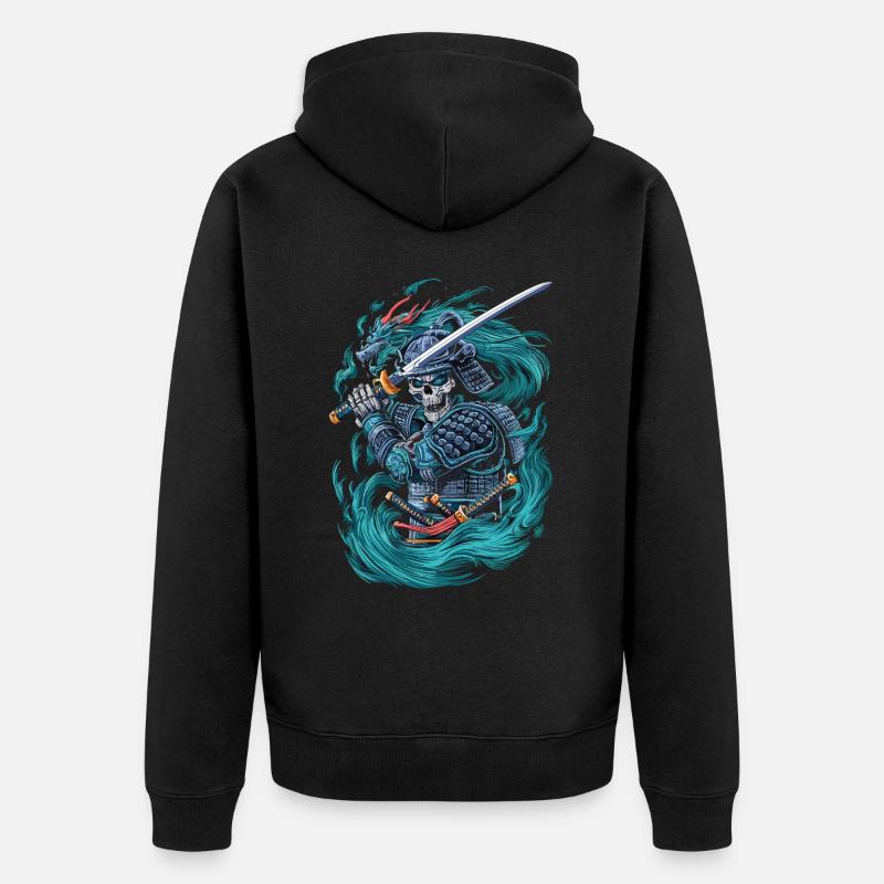 Samouraï squelette avec dragon - Veste à capuche bio Premium Unisexe - noir