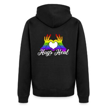Hugs Heal Heart Hand Rainbow Pride Month LGBTQ - Unisex Premium Bio Zip Hoodie - Schwarz - Hinten - Nico (187cm)