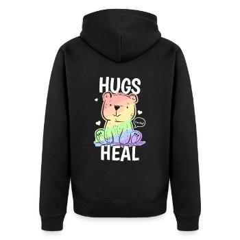 Câlins Guérir Ours Mignon Esthétique Pastel Kawaii LGBTQ - Veste à capuche bio Premium Unisexe - noir - Dos - Nico (187cm)