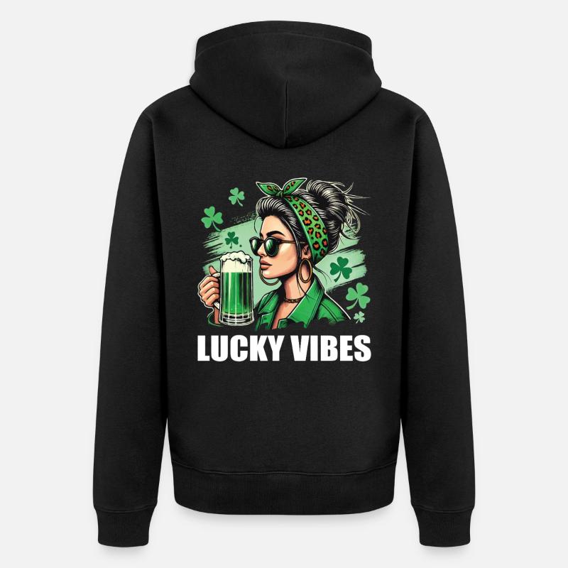 Saint-Patrick : style Lucky Vibes - Veste à capuche bio Premium Unisexe - noir