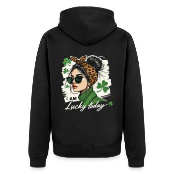 Style de la Saint-Patrick J’ai de la chance aujourd’hui fille - Veste à capuche bio Premium Unisexe - noir - Dos - Nico (187cm)