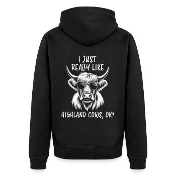Hochlandkuh Schottisches Hochlandrind Geschenk - Unisex Premium Bio Zip Hoodie - Schwarz - Hinten - Nico (187cm)