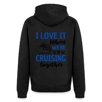 Kreuzfahrt Pärchen Spruch Schifffahrt - Unisex Premium Bio Zip Hoodie - Schwarz - Hinten - Nico (187cm)