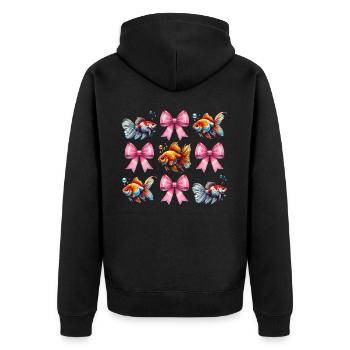 Coquette Bogen Goldfisch Fisch Mama Muttertag rosa - Unisex Premium Bio Zip Hoodie - Schwarz - Hinten - Nico (187cm)
