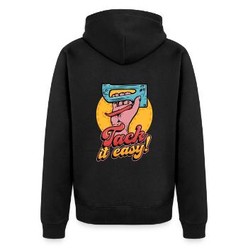 Polsterer Polsterin Polsterei Tack It Easy - Unisex Premium Bio Zip Hoodie - Schwarz - Hinten - Nico (187cm)