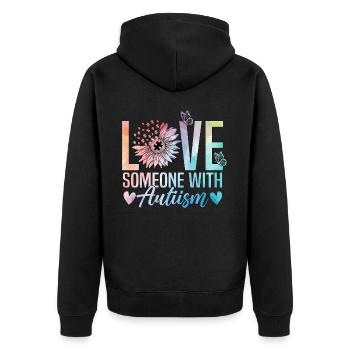 Liebe jemanden mit Autismus - Unisex Premium Bio Zip Hoodie - Schwarz - Hinten - Nico (187cm)