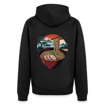 Ramen noodle soup in front of Mount Fuji - Unisex Premium Organic Zip Hoodie - black - Back - Nico (187cm)